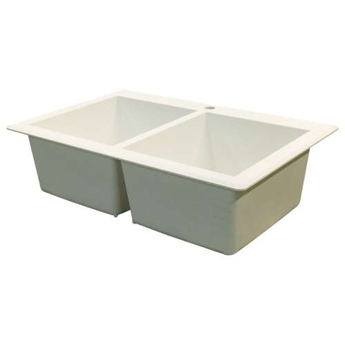 Transolid Radius 33in x 22in silQ Granite Drop-in Double Bowl Kitchen Sink with 1 Pre-Drilled Faucet Hole, in White
