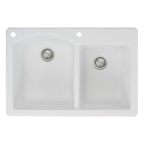 Transolid Aversa 33in x 22in silQ Granite Drop-in Double Bowl Kitchen Sink with 2 BA Faucet Holes, In White