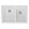 Transolid Aversa 33in x 22in silQ Granite Drop-in Double Bowl Kitchen Sink with 2 BD Faucet Holes, In White