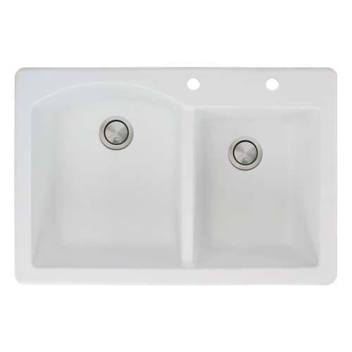 Transolid Aversa 33in x 22in silQ Granite Drop-in Double Bowl Kitchen Sink with 2 BD Faucet Holes, In White