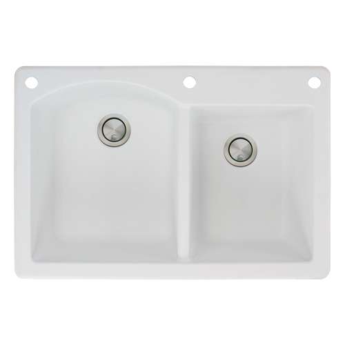 Transolid Aversa 33in x 22in silQ Granite Drop-in Double Bowl Kitchen Sink with 3 BAE Faucet Holes, In White