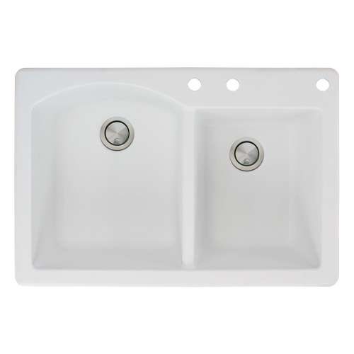Transolid Aversa 33in x 22in silQ Granite Drop-in Double Bowl Kitchen Sink with 3 BCE Faucet Holes, In White
