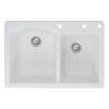 Transolid Aversa 33in x 22in silQ Granite Drop-in Double Bowl Kitchen Sink with 3 BDE Faucet Holes, In White