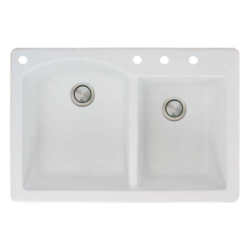 Transolid Aversa 33in x 22in silQ Granite Drop-in Double Bowl Kitchen Sink with 4 BACD Faucet Holes, In White