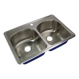 Transolid Meridian Stainless Steel 33 Drop-in Kitchen Sink Kit with Bottom Grids, Flip-Top Strainer, Flip-Top Disposal Strainer,