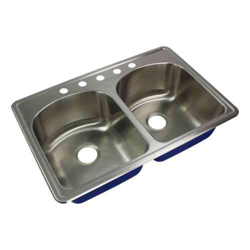 Transolid Meridian 33in x 22in 16 Gauge Drop-in Double Bowl Kitchen Sink with 5 Faucet Holes