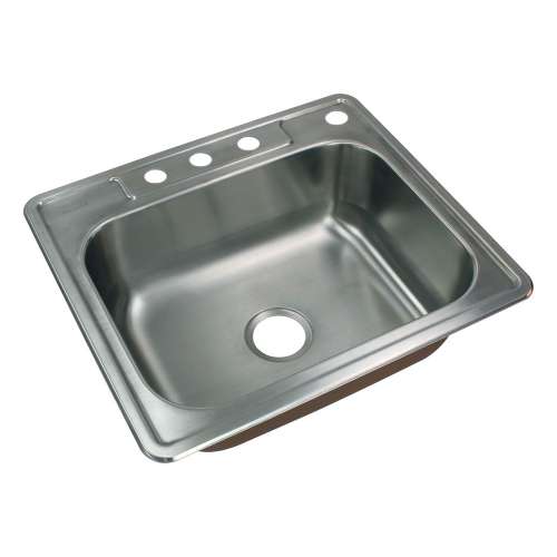 Transolid Classic 25in x 22in 18 Gauge Drop-in Single Bowl Kitchen Sink with 4 Faucet Holes