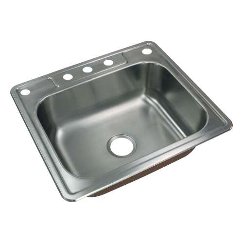 Transolid Classic 25in x 22in 18 Gauge Drop-in Single Bowl Kitchen Sink with 5 Faucet Holes