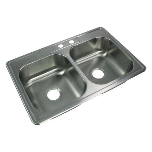Transolid Select 33in x 22in 20 Gauge Drop-in Double Bowl Kitchen Sink with MR2 Faucet Holes