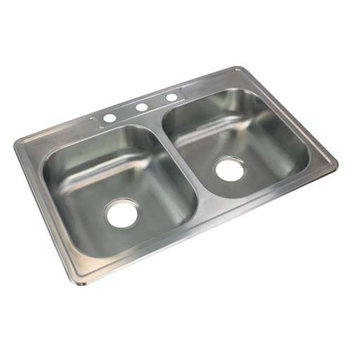Transolid Select 33in x 22in 22 Gauge Drop-in Double Bowl Kitchen Sink with 3 Faucet Holes