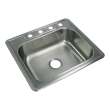 Transolid Select 25in x 22in 20 Gauge Drop-in Single Bowl Kitchen Sink with 4-Holes with Grid, Strainer, Installation Kit