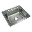 Transolid Select 25in x 22in 22 Gauge Drop-in Single Bowl Kitchen Sink with 4-Holes with Grid, Strainer, Installation Kit