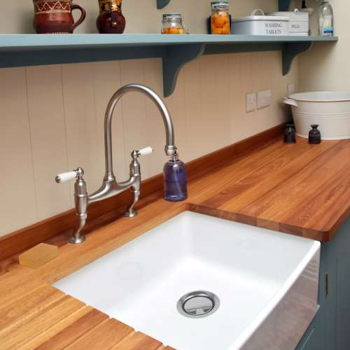 Transolid Logan 24in x 19in Undermount Single Bowl Farmhouse Fireclay Kitchen Sink with Reversible (Fluted/Plain) Front in White