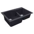 Transolid Aversa SilQ Granite 33-in. Drop-in Kitchen Sink with 3 BAC Faucet Holes in Black