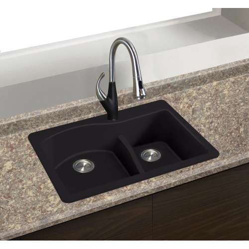 Transolid Aversa SilQ Granite 33-in. Drop-in Kitchen Sink with 2 BD Faucet Holes in Black