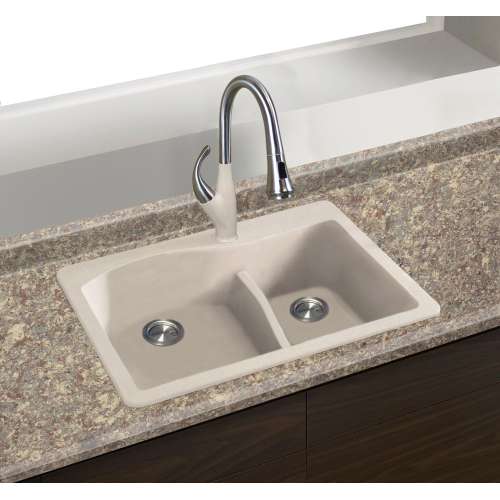Transolid Aversa SilQ Granite 33-in. Drop-in Kitchen Sink with 2 BC Faucet Holes in Cafe Latte