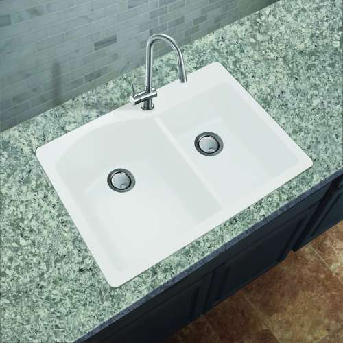 Transolid Aversa Granite 33-in Drop-In Kitchen Sink Kit with Grids, Strainers and Drain Installation Kit in White