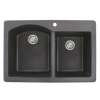 Transolid Aversa 33in x 22in silQ Granite Drop-in Double Bowl Kitchen Sink with 1 B Faucet Hole, In Black