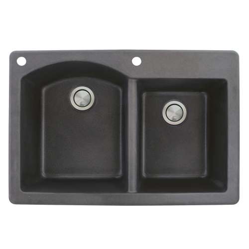 Transolid Aversa 33in x 22in silQ Granite Drop-in Double Bowl Kitchen Sink with 2 BA Faucet Holes, In Black