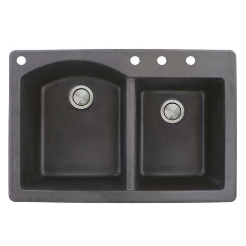 Transolid Aversa 33in x 22in silQ Granite Drop-in Double Bowl Kitchen Sink with 4 BACD Faucet Holes, In Black