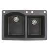 Transolid Aversa 33in x 22in silQ Granite Drop-in Double Bowl Kitchen Sink with 4 BACE Faucet Holes, In Black