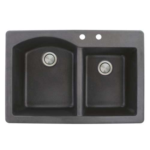 Transolid Aversa 33in x 22in silQ Granite Drop-in Double Bowl Kitchen Sink with 2 BC Faucet Holes, In Black