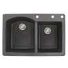 Transolid Aversa 33in x 22in silQ Granite Drop-in Double Bowl Kitchen Sink with 3 BDE Faucet Holes, In Black