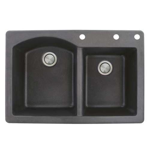 Transolid Aversa 33in x 22in silQ Granite Drop-in Double Bowl Kitchen Sink with 3 BDE Faucet Holes, In Black