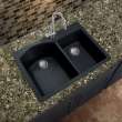 Transolid Aversa 33in x 22in silQ Granite Drop-in Double Bowl Kitchen Sink with 1 B Faucet Hole, In Black