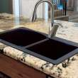 Transolid Aversa 33in x 22in silQ Granite Drop-in Double Bowl Kitchen Sink with 4 BADE Faucet Holes, In Black