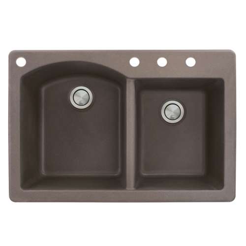 Transolid Aversa 33in x 22in silQ Granite Drop-in Double Bowl Kitchen Sink with 4 BACD Faucet Holes, In Espresso