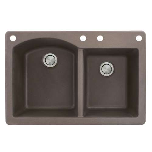 Transolid Aversa 33in x 22in silQ Granite Drop-in Double Bowl Kitchen Sink with 4 BACE Faucet Holes, In Espresso