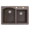 Transolid Aversa 33in x 22in silQ Granite Drop-in Double Bowl Kitchen Sink with 2 BD Faucet Holes, In Espresso