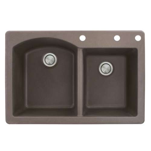 Transolid Aversa 33in x 22in silQ Granite Drop-in Double Bowl Kitchen Sink with 3 BDE Faucet Holes, In Espresso