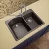 Transolid Aversa 33in x 22in silQ Granite Drop-in Double Bowl Kitchen Sink with 4 BACD Faucet Holes, In Espresso