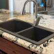 Transolid Aversa 33in x 22in silQ Granite Drop-in Double Bowl Kitchen Sink with 5 BACDE Faucet Holes, In Espresso