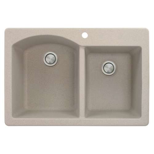 Transolid Aversa 33in x 22in silQ Granite Drop-in Double Bowl Kitchen Sink with 1 B Faucet Hole, In Cafe Latte