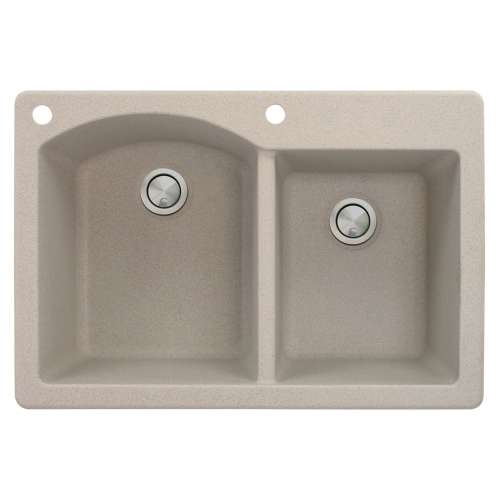 Transolid Aversa 33in x 22in silQ Granite Drop-in Double Bowl Kitchen Sink with 2 BA Faucet Holes, In Cafe Latte