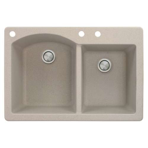 Transolid Aversa 33in x 22in silQ Granite Drop-in Double Bowl Kitchen Sink with 3 BAC Faucet Holes, In Cafe Latte