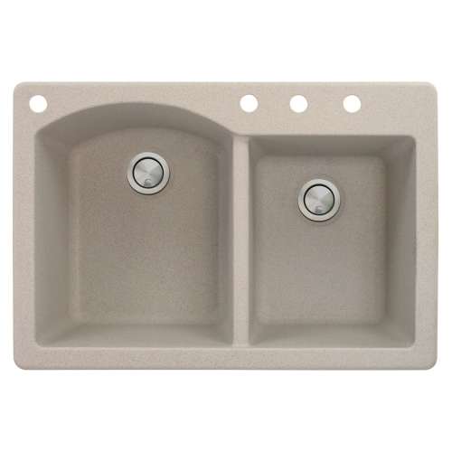 Transolid Aversa 33in x 22in silQ Granite Drop-in Double Bowl Kitchen Sink with 4 BACD Faucet Holes, In Cafe Latte