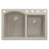 Transolid Aversa 33in x 22in silQ Granite Drop-in Double Bowl Kitchen Sink with 5 BACDE Faucet Holes, In Cafe Latte