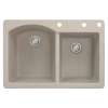 Transolid Aversa 33in x 22in silQ Granite Drop-in Double Bowl Kitchen Sink with 3 BDE Faucet Holes, In Cafe Latte