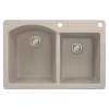 Transolid Aversa 33in x 22in silQ Granite Drop-in Double Bowl Kitchen Sink with 2 BE Faucet Holes, In Cafe Latte