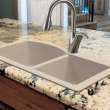 Transolid Aversa 33in x 22in silQ Granite Drop-in Double Bowl Kitchen Sink with 4 BACD Faucet Holes, In Cafe Latte