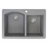 Transolid Aversa 33in x 22in silQ Granite Drop-in Double Bowl Kitchen Sink with 1 B Faucet Hole, In Grey