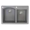 Transolid Aversa 33in x 22in silQ Granite Drop-in Double Bowl Kitchen Sink with 2 BA Faucet Holes, In Grey