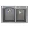 Transolid Aversa 33in x 22in silQ Granite Drop-in Double Bowl Kitchen Sink with 4 BACE Faucet Holes, In Grey