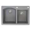 Transolid Aversa 33in x 22in silQ Granite Drop-in Double Bowl Kitchen Sink with 2 BE Faucet Holes, In Grey