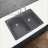 Transolid Aversa 33in x 22in silQ Granite Drop-in Double Bowl Kitchen Sink with 4 BACD Faucet Holes, In Grey