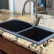 Transolid Aversa 33in x 22in silQ Granite Drop-in Double Bowl Kitchen Sink with 2 BD Faucet Holes, In Grey